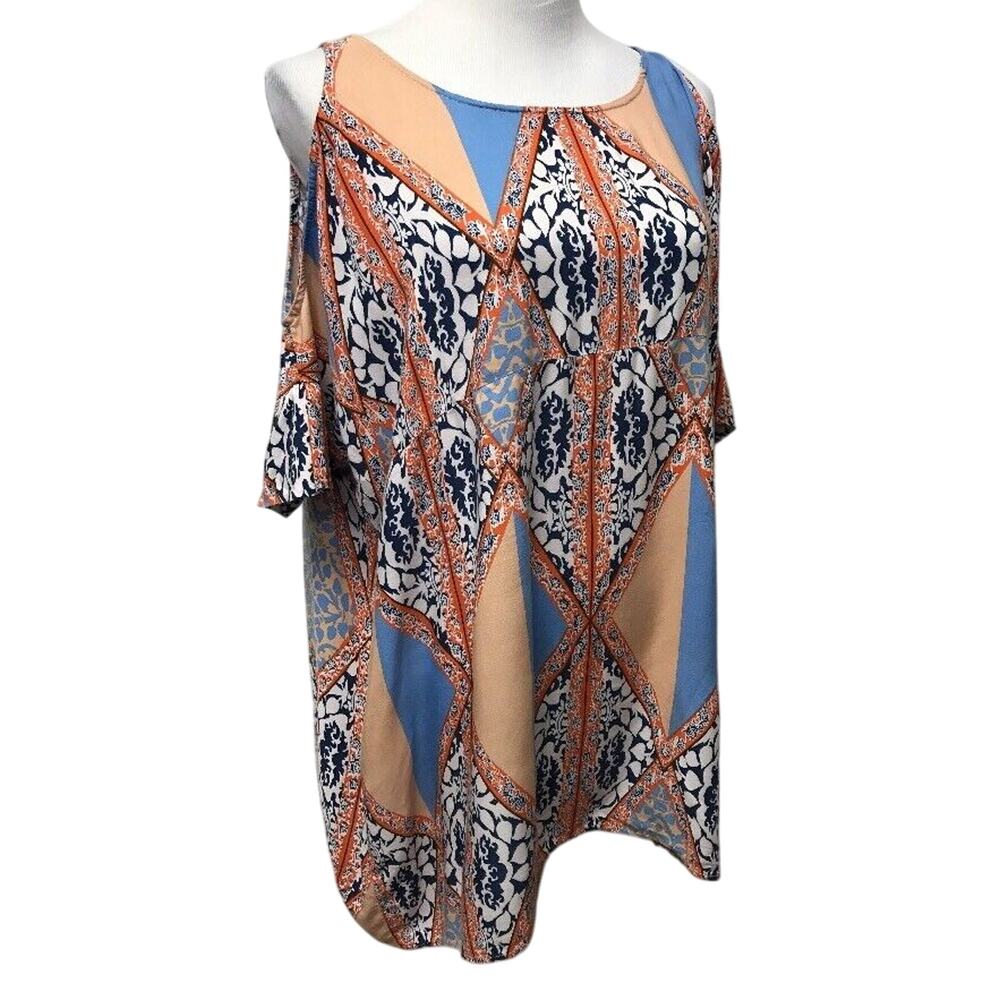 Spicy Girl Top Womens Small Medium Cold Shoulder Oversized Blue Beige Orange